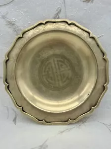 Vassoio ciotola in ottone inciso periodo Repubblica cinese antica 10,25"" com'è c1900 vintage - Foto 1 di 24