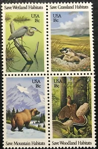 1981 Scott# 1921-1924 - 18¢ - Block of 4 - WILDLIFE HABITATS - Mint NH - Picture 1 of 1