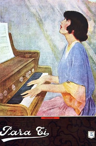 Para Ti Spanish Argentina Art Cover Girl PLAYING PIANO MUSIC 1920 Passepartout Print - Bild 1 von 6