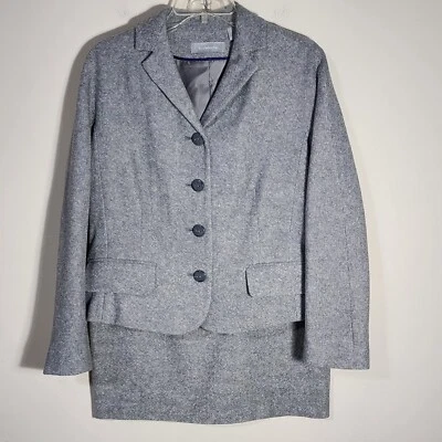 Conjunto Traje Liz Claiborne Chaqueta Falda Talla 10 Gris Tweed Mezcla Lana Forrado  Foto 1 de 4