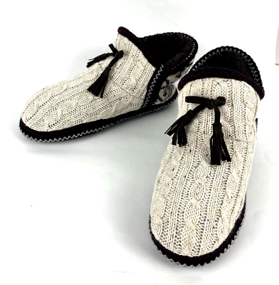 MUK LUKS Cable Knit Ankle Bootie Slipper Shoes Fleece Lined Ivory Womens SZ 9-10 - Image 1 of 4