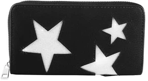 Damen Geldbörse Sterne Kunstleder 19x10cm schwarz Sterne silber mit Glitzer - Bild 1 von 3