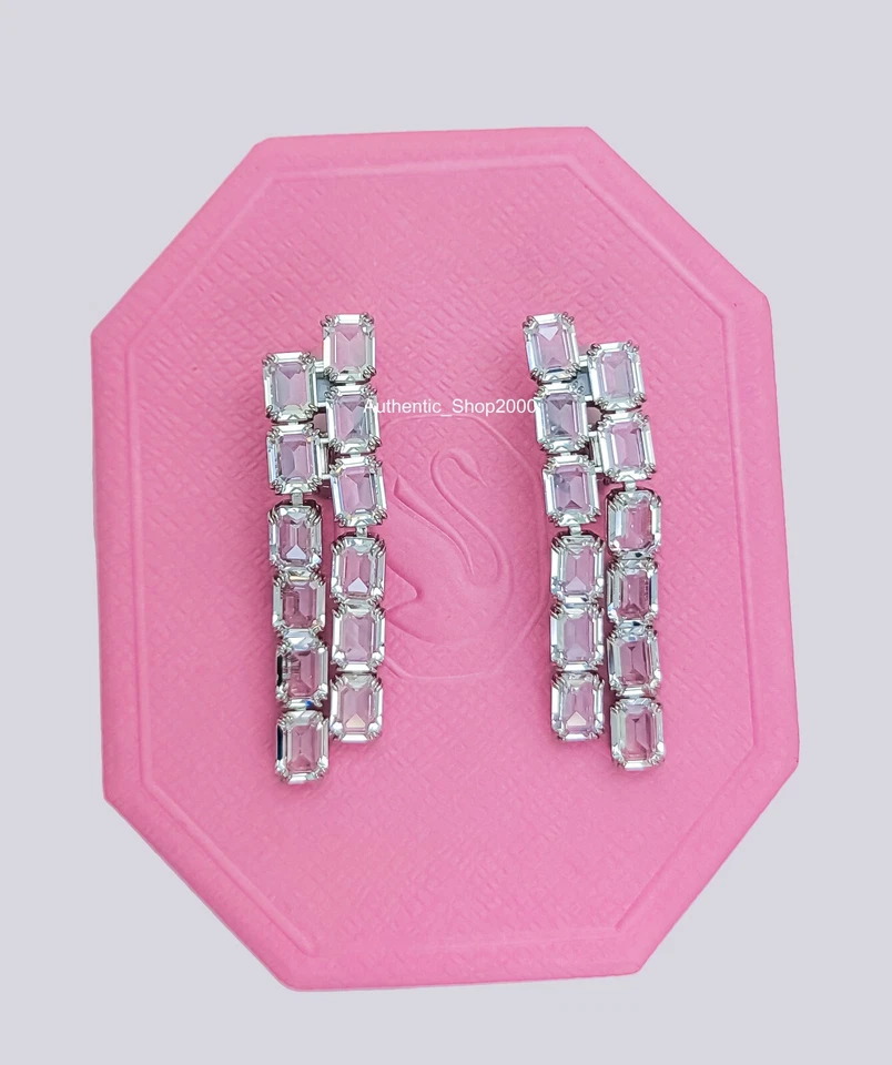Swarovski Millenia Clip Earrings Octagon Cut Long White Rhodium Plated 5696320