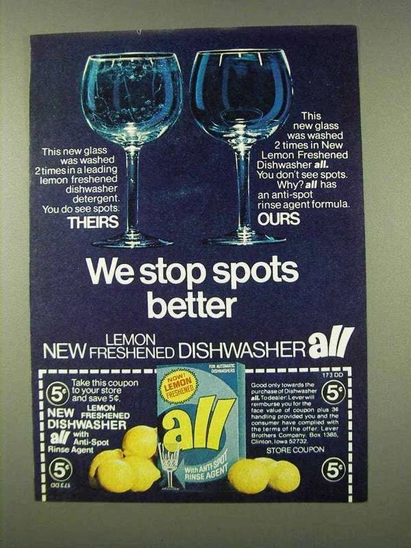 Anuncio de detergente para lavavajillas 1973 - detenemos mejor los puntos Foto 1 de 1