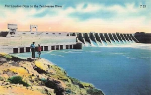 Fort Loudon Dam on Tennessee River TN Vintage PC - Picture 1 of 2