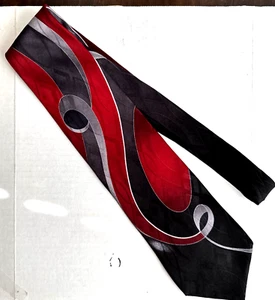 Croft & Barrow Men's Geometric Pattern 100% Imported Silk Neck Tie Red Swirls - Picture 1 of 13