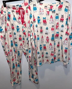 Sleep Sense Pajama Set Womens 2X 3X Cotton 2 pc PJ NEW long sleeve Cat Kitten - Picture 1 of 6