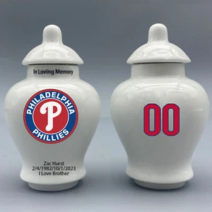 Keramik Mini Urne für Philadelphia Phillies Baseball Motiv, individueller Text & Nummer - Bild 1 von 5