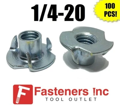 BRIGHTON (Qty 100) 3 Prong T-Nut 1/4"-20 x 7/16" (Tee Nut) Zinc Plated
