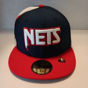 New Era Brooklyn Nets Men's Hat NBA City Edition Fitted Cap Size 7 1/8 Navy/Red - Picture 1 of 6