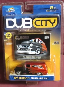 1957 DUB PIZZA CHEVY SUBURBAN, 1/64 2004 JADA "DUB CITY", WITH CHROME WHEELS - Picture 1 of 2