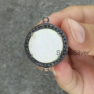 Pavé Blauer Saphir Fundstück 925 Sterling Silber Weiß Druzy Verbindungsglied CN234 - Bild 1 von 5