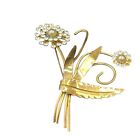 Vintage 1940S Pearls Rhinestone Gold Tone Brooch Pin Missing Some Stones 4