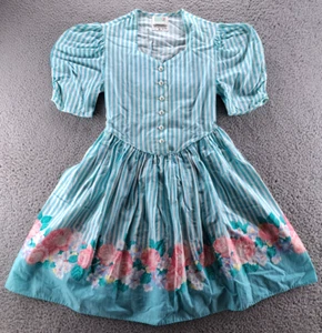 VINTAGE Wildflower Collection Dress Girls 12 Green JC Penney Floral Stripes USA - Picture 1 of 14