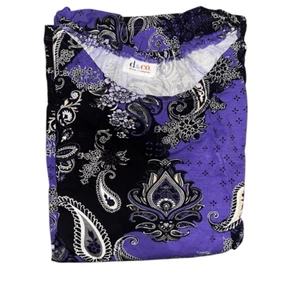 Denim & Co Womens 3X Paisley Print Top Gathered Neckline 3/4 Sleeves Blue Iris ( - Picture 1 of 6
