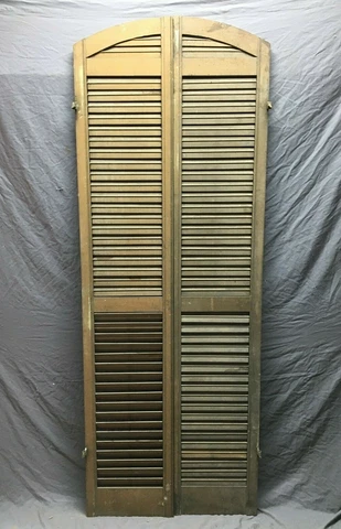 Tall Antique Pair Gothic Arched Dome Top Wood Shutters Mocha 15x80 VTG 491-21B Cover