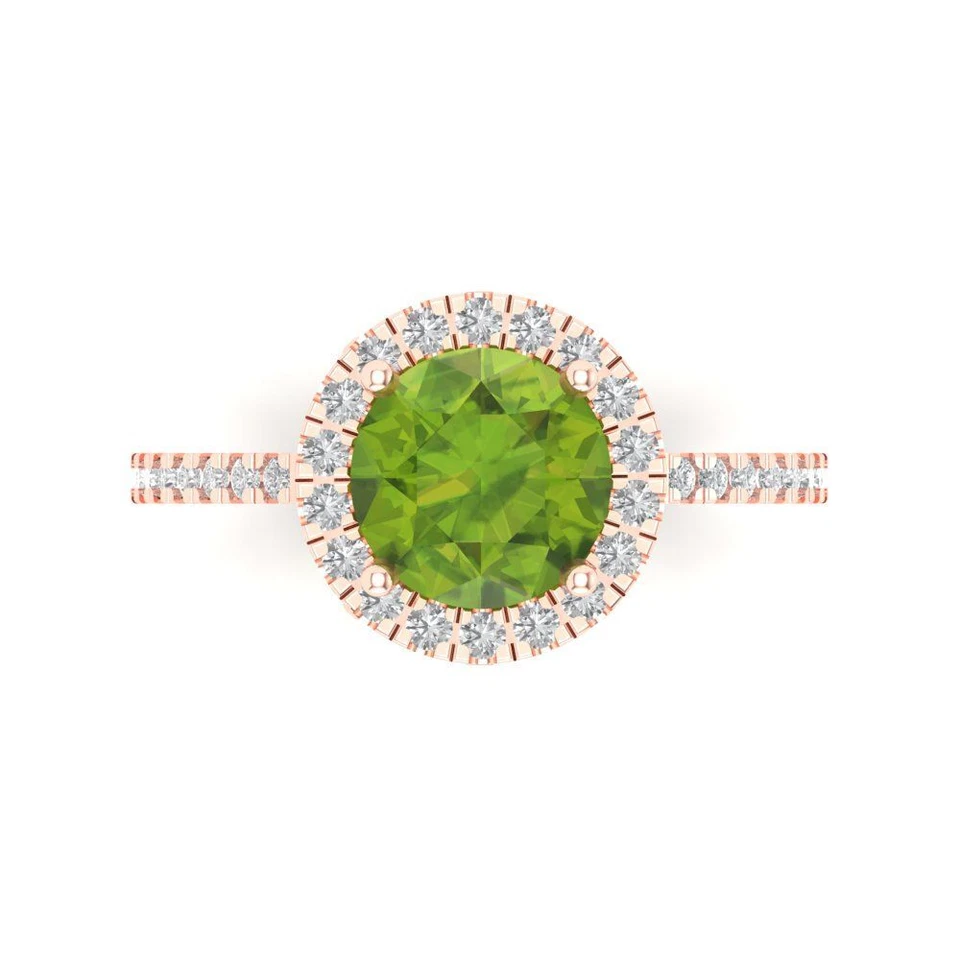 1.8 cttw Round Cut Peridot Hidden Halo Gold Ring for Women - Anniversary Gift - Image 1 of 1