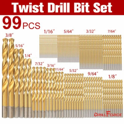 Drillforce 99PCS Drill Bit Set 1/16"-3/8" HSS Titanium Multi Bits Metal Tools