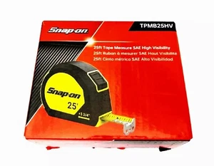*NEW* Snap-on Tools TAPE MEASURE 25' TPMB25HV *HI-VIZ  YELLOW* SAE  ~ AUTO BRAKE - Picture 1 of 5