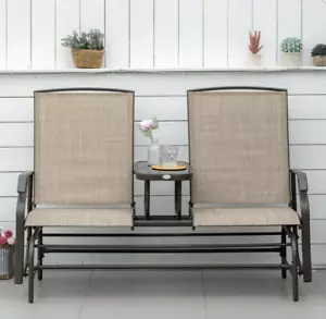 Outdoor Patio Furniture - Swing Glider Chair with Center Table in Light Brown - Picture 1 of 6