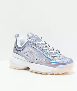 NEW FILA Disruptor II Iridescent Silver & White Sneakers Womens - Picture 1 of 1