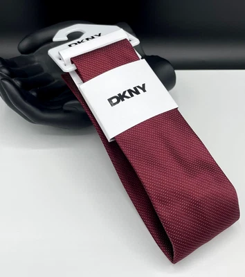 Corbata DKNY para hombre 100 % poliéster ~ Borgoña ~ Micro textura sólida ~ ¡Diseñador! Foto 1 de 3