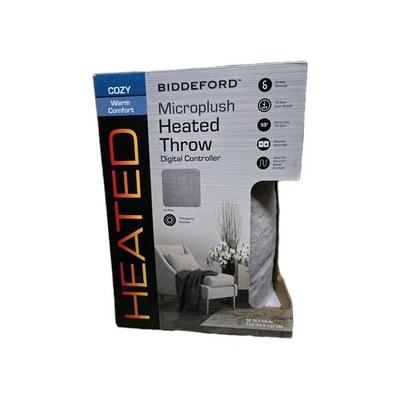 BIDDEFORD Microplush Heated Throw Electric Blanket Digital Controller Grey - Image 1 of 4