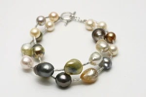 Akoya, Tahiti, Südsee Perlen Armbänder 8-12 mm Mehrfarbig Silber - Bild 1 von 3