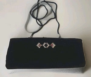 Vintage Black Velvet Clutch Purse Envelope Style. Long Removable Strap - Picture 1 of 10
