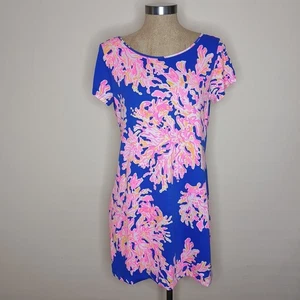 Lilly Pulitzer Marlowe T Shirt Dress Tunic Size M 100% Pima Cotton Blue Pink - Picture 1 of 7