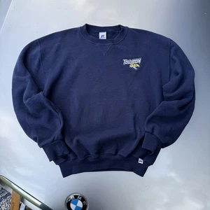 90s 00s Russell Athletic Navy Towson Ice Hockey Embroidered Crewneck Sweatshirt - Picture 1 of 7