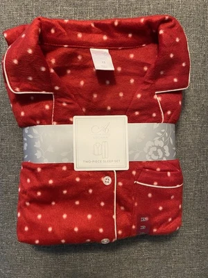 Adonna (J.C. Penney) Juego de dos piezas superior/inferior suave felpa punto rojo para dormir talla XS Foto 1 de 4