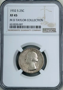 1932 S Washington Silver Quarter NGC XF45 Key Date from the MD Taylor Collection - Picture 1 of 8