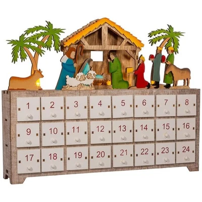 Kurt Adler Battery-Operated Light-Up LED Nativity Advent Calendar - Image 1 of 4
