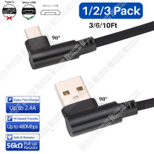 3/6/10Ft 90 Degree Right Angle Micro USB Braided Cable For Samsung Android Lot