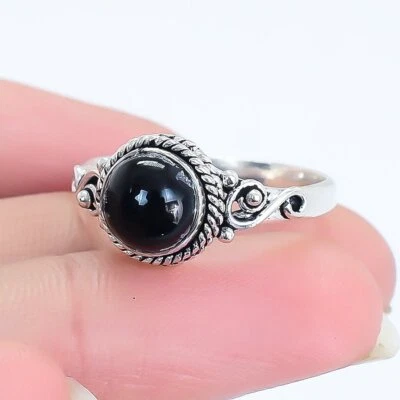 Anello In Argento Fatti A Mano Etnico In Pietra Preziosa Onice Nero RSU53 - Immagine 1 di 4