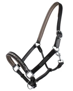 Halter de cuero de altramuz QHP - negro con cristales - Imagen 1 de 4