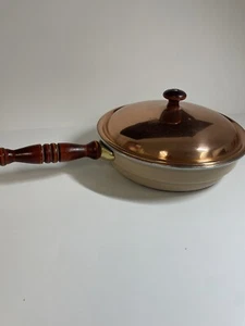 Enamel 9" Frying Skillet Pan with Real Wood Handle & Copper Lid - Picture 1 of 9