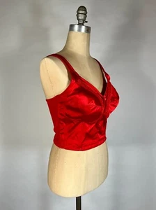 Vintage 1960's SPICY red satin finish structured bustier brassiere bra top 38D - Picture 1 of 17