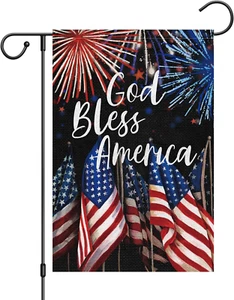 4Th of July Garden Flag 12X18 Double Sided, Small Burlap Welcome Patriotic Firew - Picture 1 of 6