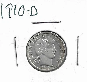 1910-D Barber Dime : Extra Fine +  XF + - Picture 1 of 2