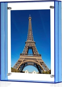 2 x 5x7 Blue Acrylic Picture Frame Photo Sleek Table Top 5x7 inches 12.7x17. 8cm - Picture 1 of 6
