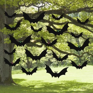 (18 Pcs) Hanging Bats Halloween Decoration Outside Large Flying Plastic Hallowee - Picture 1 of 12
