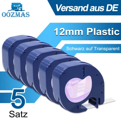OOZMAS 5x 16951 Schriftband 12mm für Dymo Letra Tag Band LT-100H XM XR Transparent