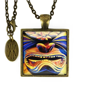 Colorful Tiki Surf Island Polynesian Mask Antique Bronze Retro Pendant Necklace - Picture 1 of 2