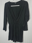 EXPRESS Womens ROMPER S Petite Black Silver Sparkle V-Neck Knit Sexy Lined LS