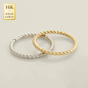 14K REAL Solid Gold Braid Rope Band Ring Simple Daily Ring Minimalist Ring - Picture 1 of 7