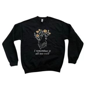 NWOT Taylor Swift All Too Well Spell Out Lyrics Black Floral Sweatshirt Medium - Picture 1 of 5