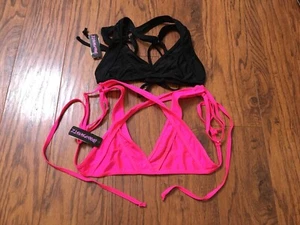 Bodyshotz Hustler Hollywood Hot Pink Black Cross Front Bikini Crop Top Lot Rave - Picture 1 of 8