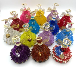 Vintage Handmade Safety Pin Christmas Tree Angel Ornament 4" Birthstone CHOOSE - Picture 1 of 20